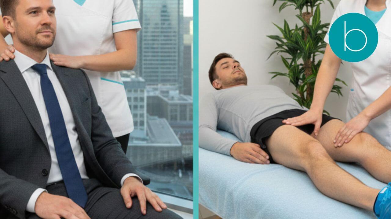Sports massage for Canary Wharf office workers and London Marathon runners.