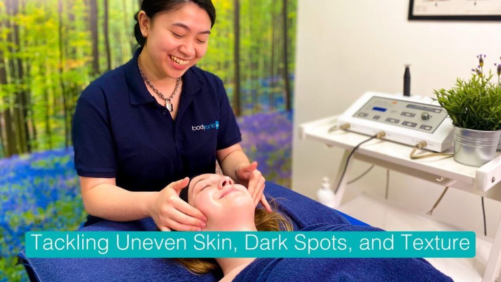 A professional skincare treatment targeting uneven skin tone, dark spots, and texture.
