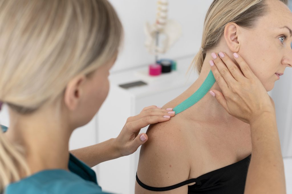 woman looking at neck