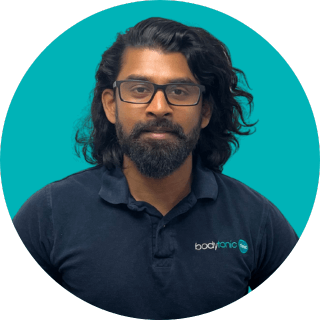 Senior MSK Physiotherapist Shibin Vinod (BPT, MSc) at Bodytonic Clinic London, specializing in Shockwave Therapy and sports injury rehabilitation.