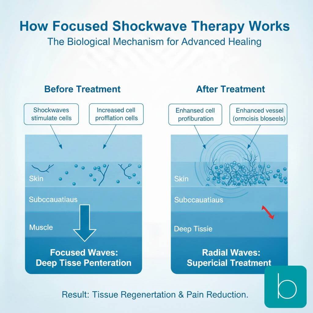 Medical illustration of angiogenesis and new blood vessel formation in the corpora cavernosa triggered by Focused Shockwave Therapy.
